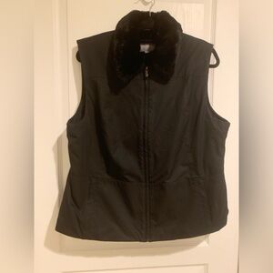Ann Taylor Black Vest with Faux Fur Collar